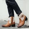 Fashion Fashion Men's Pointed Bohemia Patchwork Motorcycle Casual Ankle Boot Male Winter High Tops New Comfortable Leather Shoes