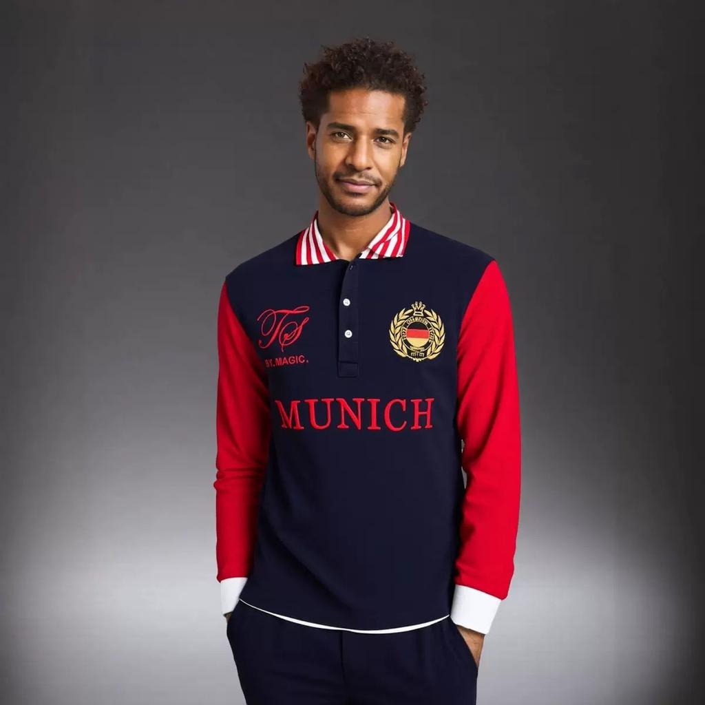 STORN Nuova Polo da Uomo Manica Lunga Blu Reale Sport Tempo Libero Moda Cotone Puro Vestibilità Slim Spaccato