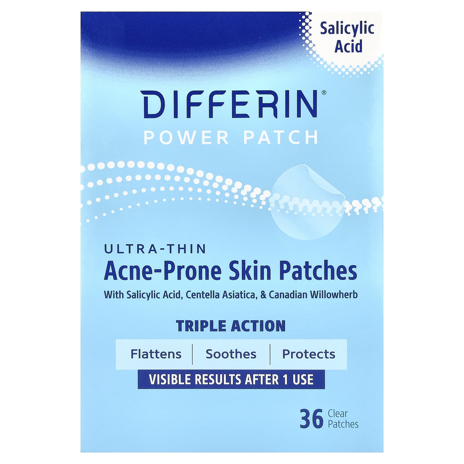 Differin Power Patch, Ultra-Thin Acne Skin Patch, 36 Transparent Patches