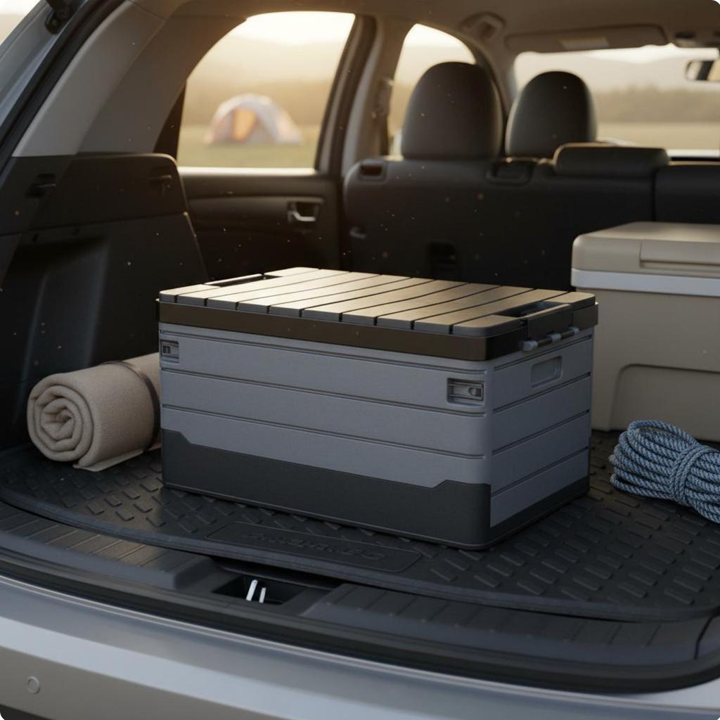 Foldable Storage Crate with Lid Sturdy Foldable Storage Box with Lid Foldable Car Organizer Reinforced Bottom for Camping