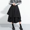 Women's Elastic Waist Skirt Pants Loose Fit Irregular Layered Culottes Solid Black Casual Wide Leg Trousers For Spring Daily Outfit