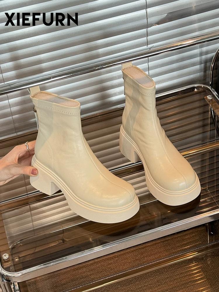 Fashion Women's Fashion Thick Heel Cotton Boots Winter New British Style Round Head Thick Sole Anti-slip Platform Comfort Ankle Boots