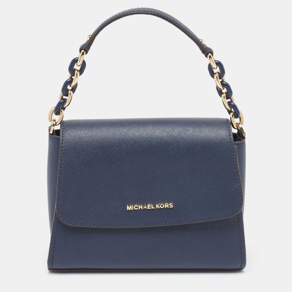 

Кожаная сумка Michael Kors Sofia East West с ручкой сверху темно-синяя