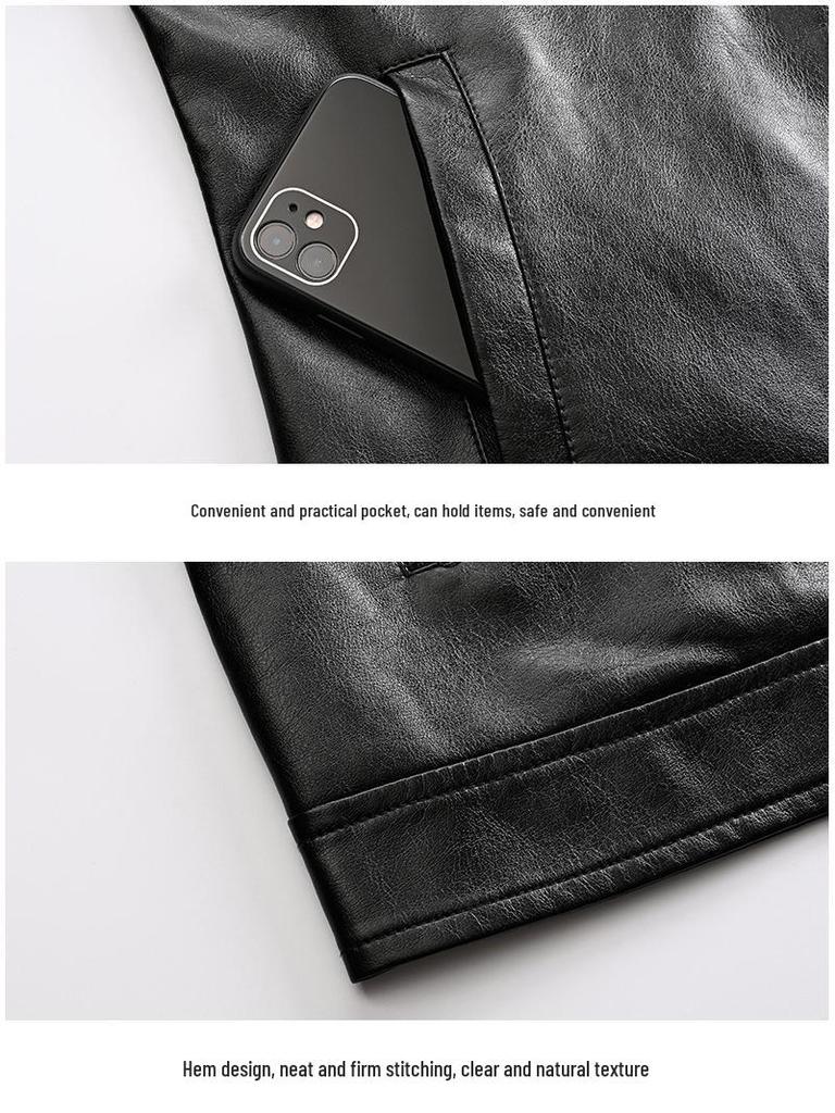 Stylowa męska skórzana kurtka motocyklowa z kołnierzem stójką w stylu koreańskim - Trend jesień/zima