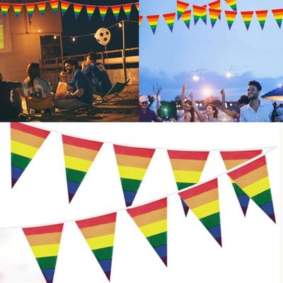 PE Rainbow Flag 5M 10 Faces LGBT Pride Hand Flag Colorful Triangle Flag  Homosexual