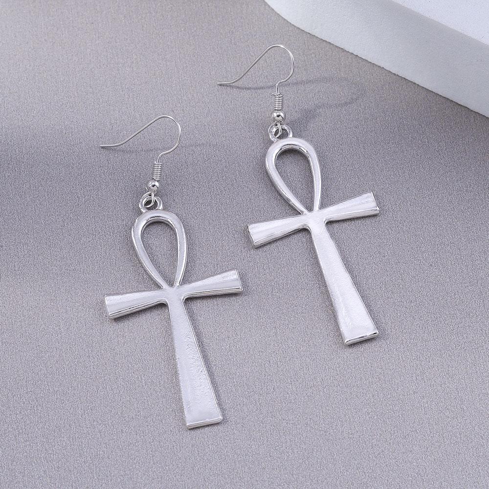 Aihua Big Steampunk Vintage Egyptian Life Ankh Cross Earrings for Women Men Gothic Personality Earrings for Women Men Jewelry