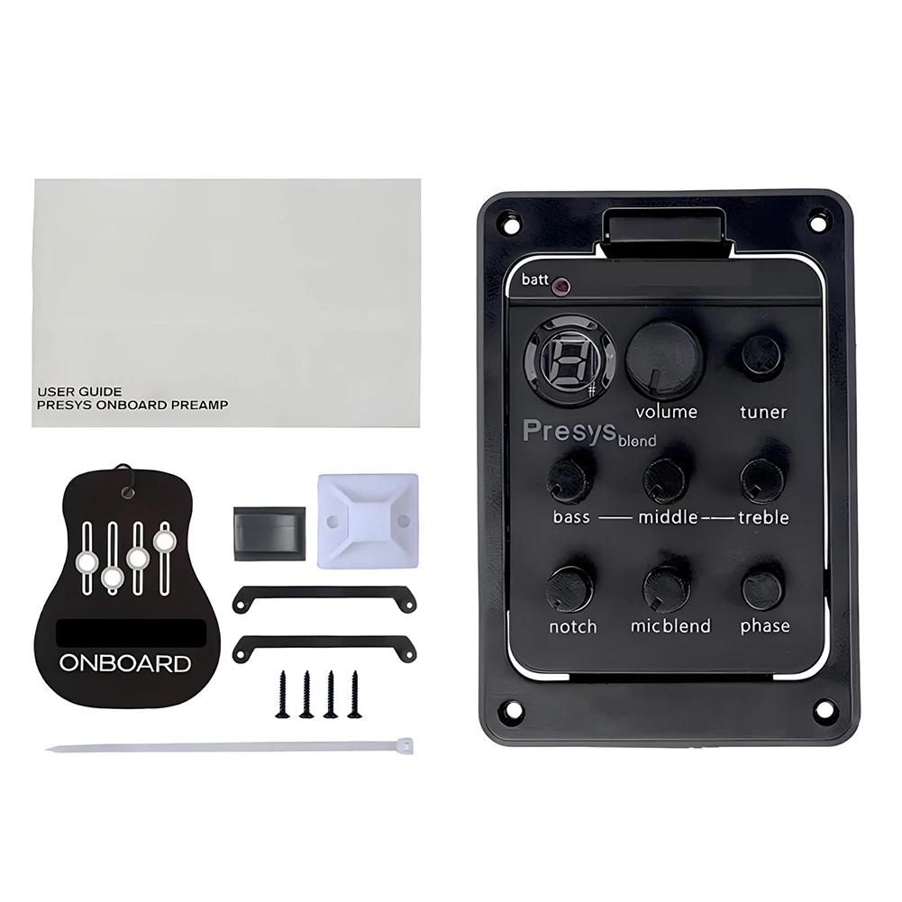 201 Piezo-Tonabnehmer Akustikgitarre Vorverstärker 4-Band Akustikgitarre Tonabnehmer Vorverstärker EQ Tuner Mikrofon-Mischung Vorverstärker für Fishman Presys+