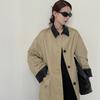 Lyocell Trench Coat Women's Early Autumn New Splicing Contrasting Color Loose Medium and Long Top