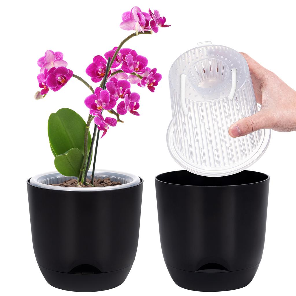 Orchid Pots with Holes for Repotting Flower Pot Plastic Orchid Pot Inner Clear Orchid Planter Self Watering Plant Pot with Injec
