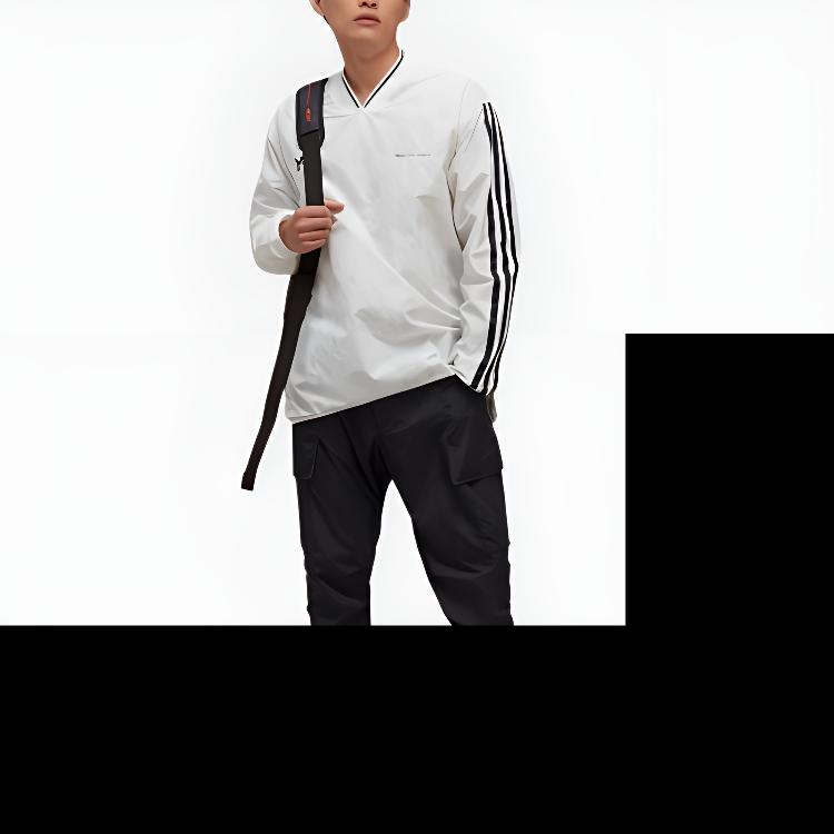 Y-3 FW22 Small Logo V-Neck Striped Long Sleeve T-Shirt Men Tops White HS9876