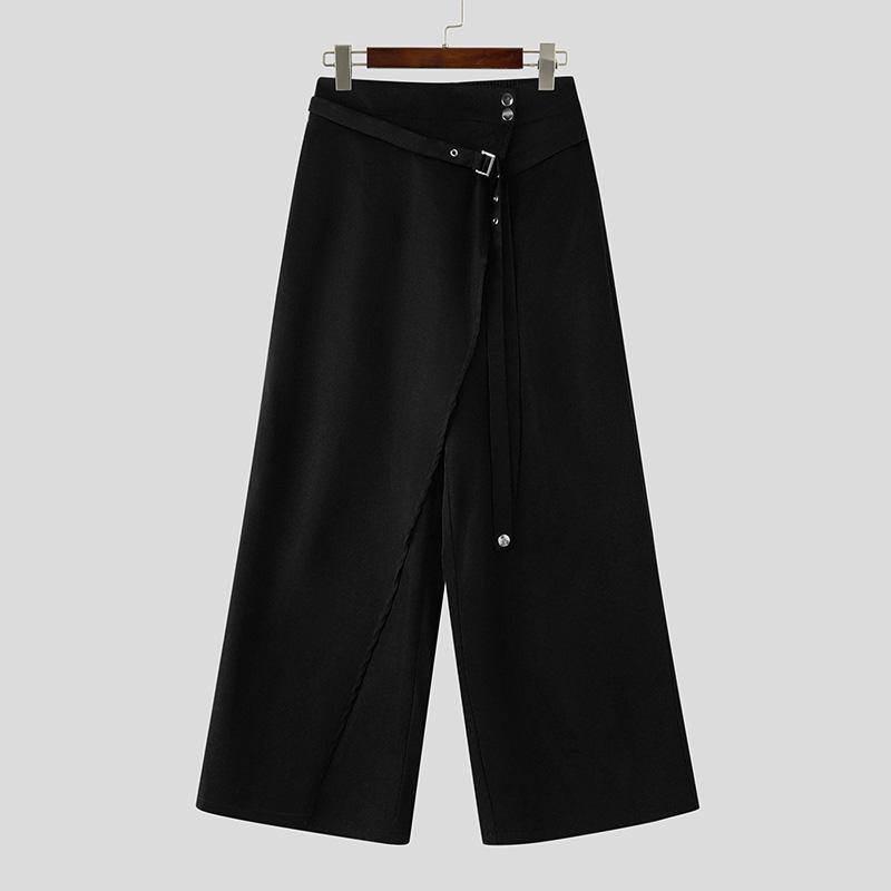 

INCERUN Мужские брюки с молнией на талии, с неровными слоями, повседневные, свободные, длинные 5XL чёрный