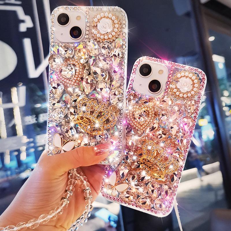For Apple 17 Women 16 Luxury Water for IPhone 13 Diamond Acrylic Phone Case 14 Love Crown Creative