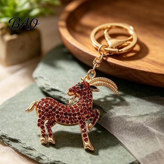 Key Chain Accessory Goat Keychain with Sparkling Rhinestone, Golden Plated Sheep Alloy Decorative Backpack Keyring, Bling Animal Pendant for