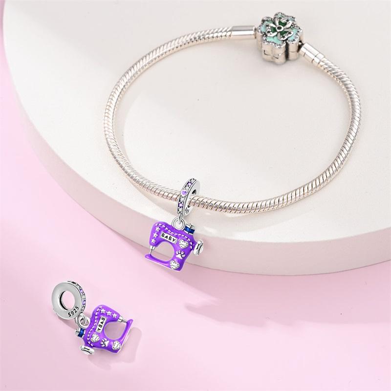 Dreamy Copper Metal Purple Doll Sewing Machine Dangle Charm Bead Component forDIY Bracelet High Quality Fine Jewelry Designer High Quality Fine