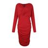 Women's Color Long Sleeve V-Neck Zipper Sexy Dress Waist Tight Dress