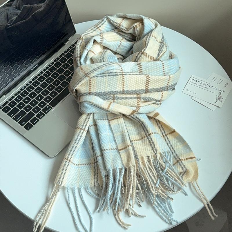 College Style Autumn and Winter Scarf Women's New Tassel Plaid Thickened To Keep Warm, Sweet and Cute Neck Protection JK with Scarf