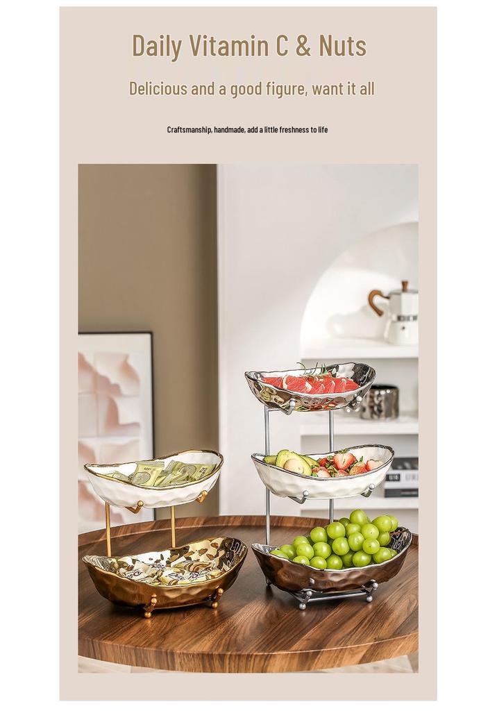 Elegant Multi-Layer Ceramic Fruit Bowl with Electroplating - High-Value Dried Fruit Storage Rack