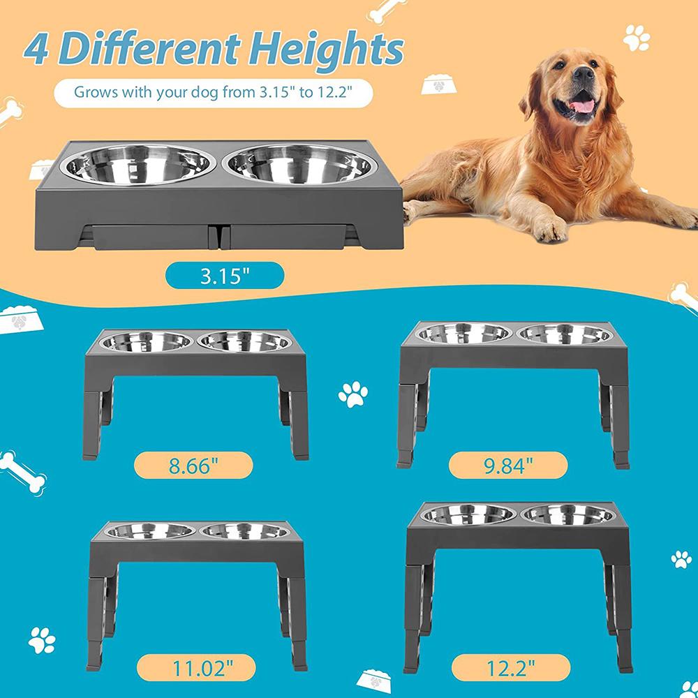 Height Adjustment Double-bowl Pet Bowls Large Capacity Foldable Pet Feeder For Small Medium Size Dog Cat