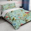 3Pc European Style Floral Bird Duvet Cover Set Double Bed - Machine Washable Invisible Zipper Bedding with 2 Pillowcases, Vintage