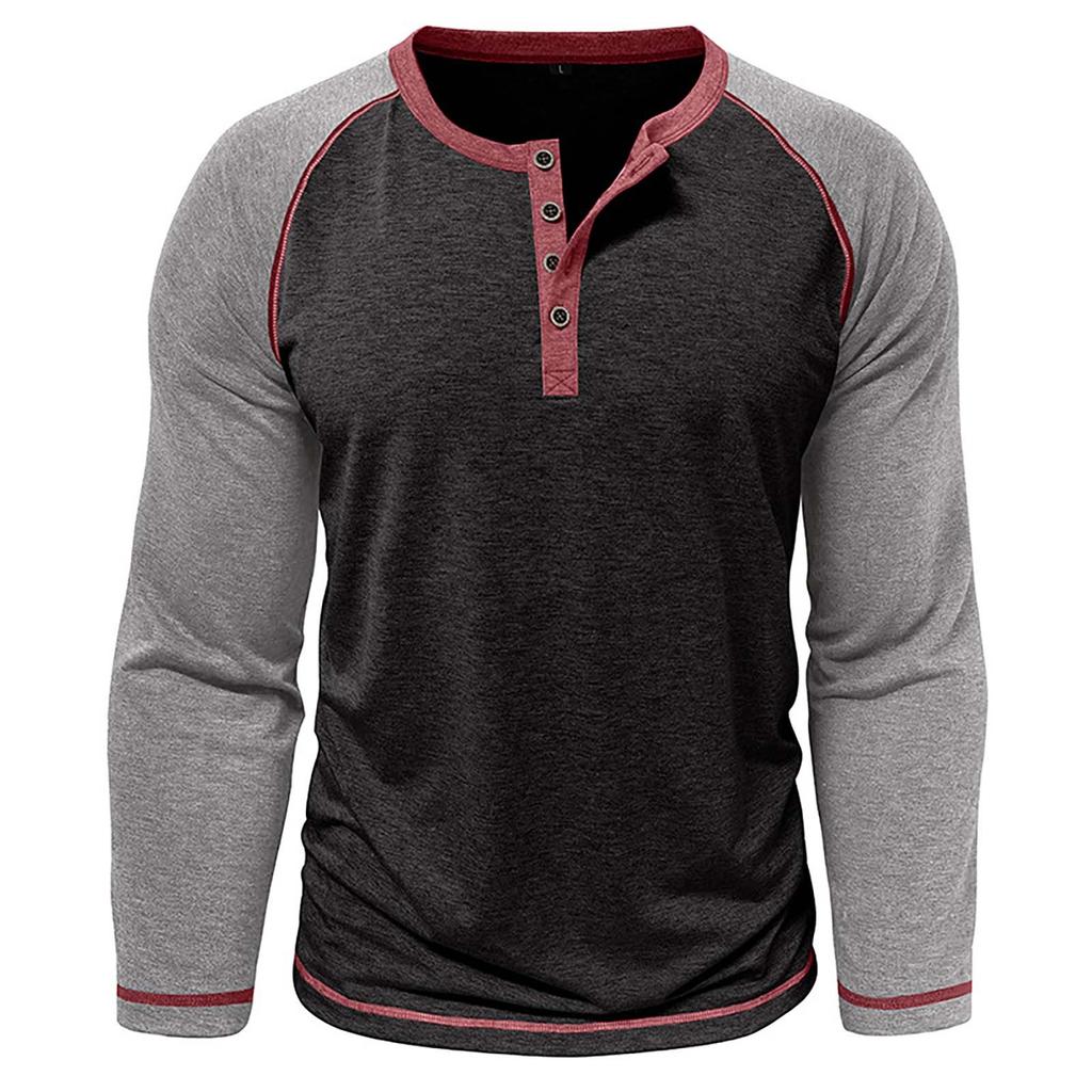 Herrtopp med knappslag, färgad bomull, långärmad bas