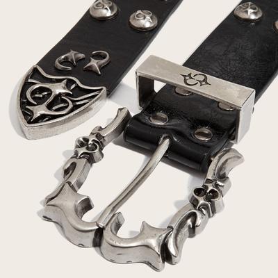 Gothic Studded Belt for Women Slightly Adjustable Clasp Double Row Hole Nonslip Design PU Leather Waistband