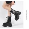 Damen 9cm Gothic Plateau Chelsea Boots Mid Calf Lederstiefel Britischer Stil Klobiger Absatz Einfarbig Größe 35-42 Weite Passform Schuhe
