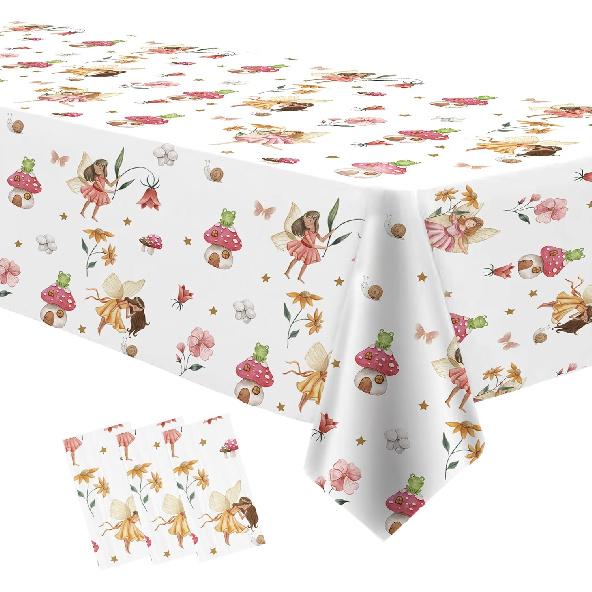 Xigejob Fairy Party Tablecloth Decorations, Disposable Flower Enchanted Forest Garden Fairy Theme Birthday Baby Shower Table Cover, 3 Pack, 54in x