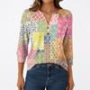 Women's Fashion Casual 3/4 Sleeve T-Shirt Prints V-Neck Button Top
