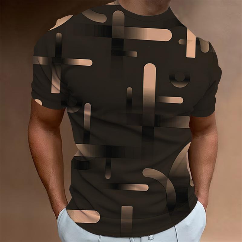 Technological Geometric Blocks All Over Print T-shirt for Men Harajuku Street Personality Loose Short Sleeve Summer Tshirt