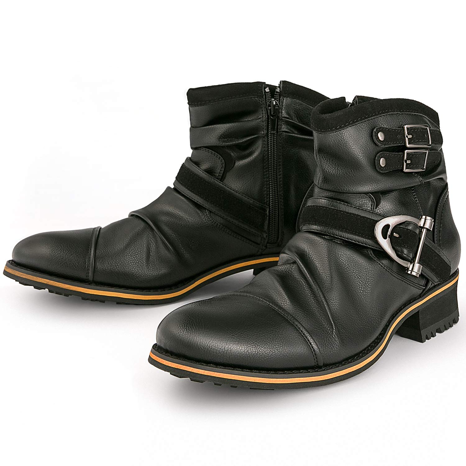 

AmeStar Short Draped Engineer Boots with Side Zip Waterproof Chukka Rider Boots Size Men s Buckle, (Black, 29.0) чёрный