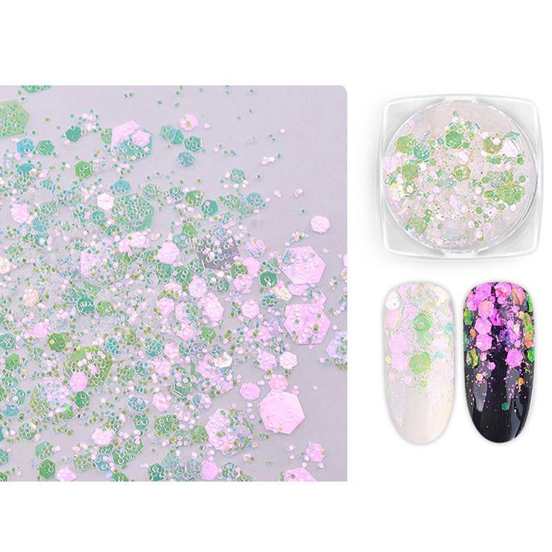 

6 шт./набор блесток для дизайна ногтей, разные размеры, блестящая пудра, маникюрные декоративные насадки, наклейки для ногтей, набор в футляре со смешанным дизайном 1PC