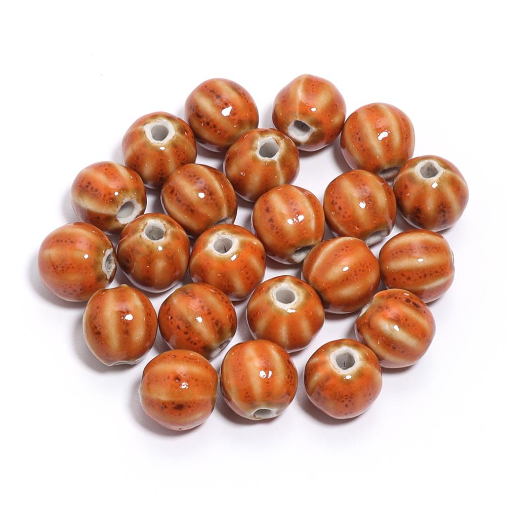 10pcs/lot 11.5mm Retro Pumpkin Ceramic Beads Loose Spaced Striped Beads For Handmade Bracelet Making DIY Exquisite Necklace Gift
