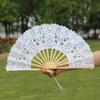 Vintage Style Folding Fan with Lace Trim And Tassel Pendant Elegant Fabric And Bamboo Handheld Fan Hollowed Hand Fan for Wedding Party Home Decor