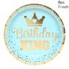 Blue Gold Boy One Year Birthday Disposable Tableware King Crown Plates Paper Cups 1st Baby Boy First Happy Birthday Party Decor