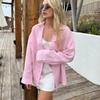 Womens Loose Cotton Linen Shirt Long Sleeve Button-Down Top Casual Office Wear Pure Color
