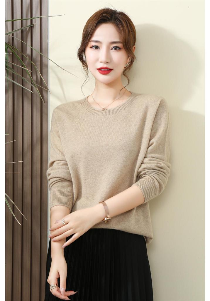 Women's 100% Pure Cashmere Round Neck Sweater - Autumn Winter Collection