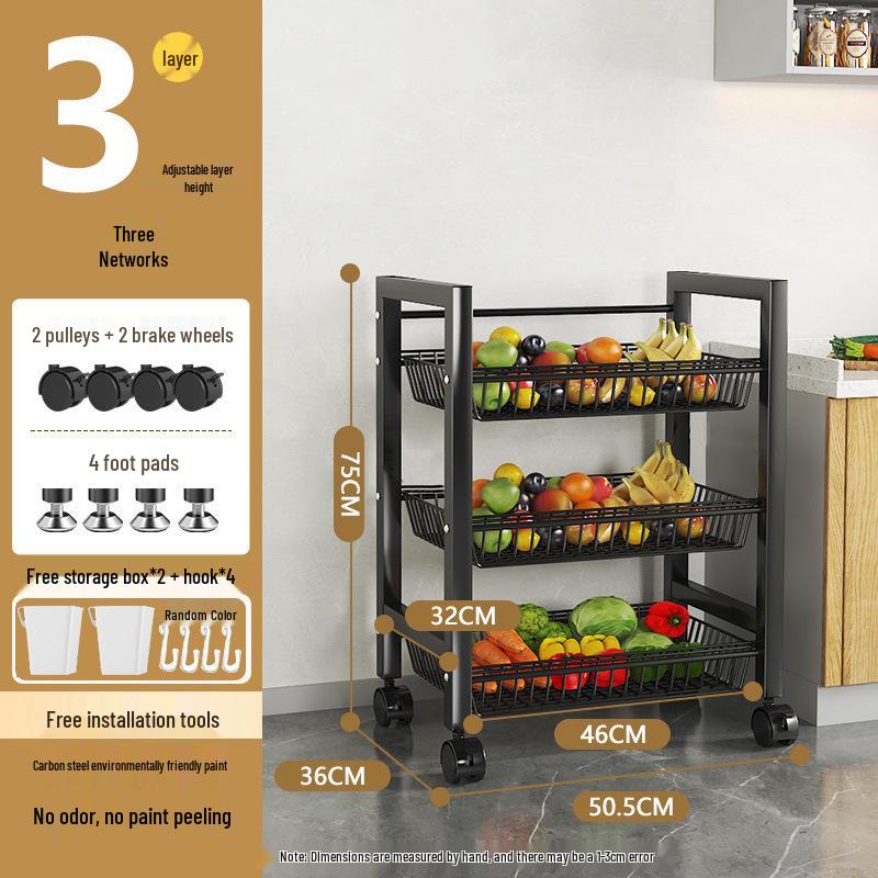 Movable Multi-Layer Kitchen & Bathroom Storage Rack for Fruits & Vegetables