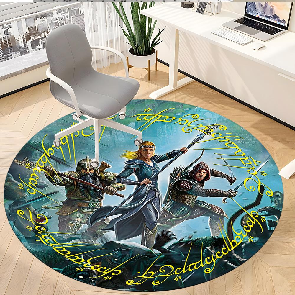 1pc Fantasy Warriors Adventure Round Rug Flannel Fun Playful Design Living Room Bedroom Floor Mat Home Decoration Kids Room Carpet Y82822