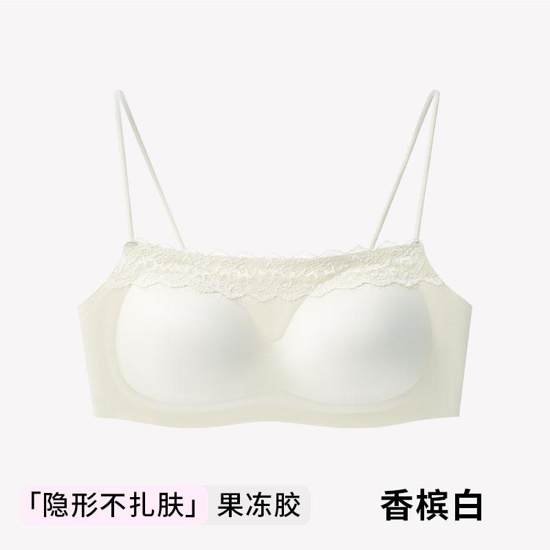 

Beautiful back new suspender lace V-neck cross thin shoulder strap tube top anti-light chest wrap without steel ring bra S [32/70abc recommended 40-45kg]
