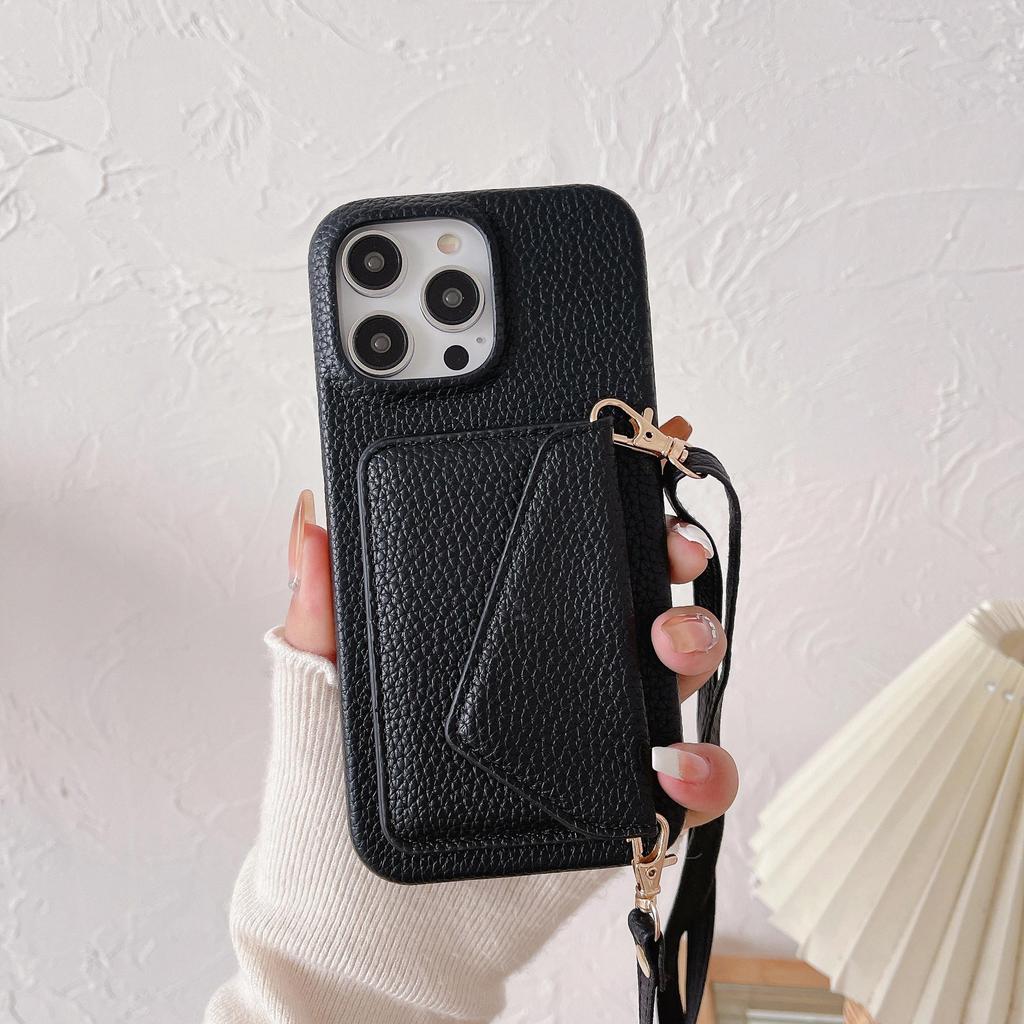 Leather Crossbody Card Holder Case for iPhone 14/16/17 Pro Max - Protective & Stylish Back Cover for Women