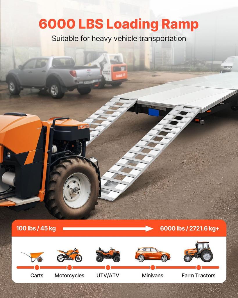 Loading Ramps, 2 Pcs 2400 X 380 Mm, Durable Aluminum and Heavy-Duty Trailer Ramp Set with Anti-Slip Plates, 2721.6 Kg Combined Capacity, for Carts,