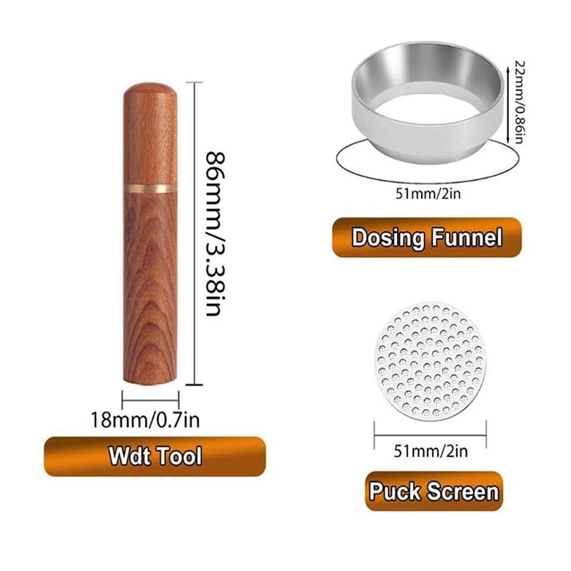 51/53/58mm Espresso-Tamper-Set 3 Stück WDT-Werkzeug Espresso-Dosiertrichter Puck-Sieb Kaffee-Rührer Verteilungswerkzeug Kaffeebedarf-Sets