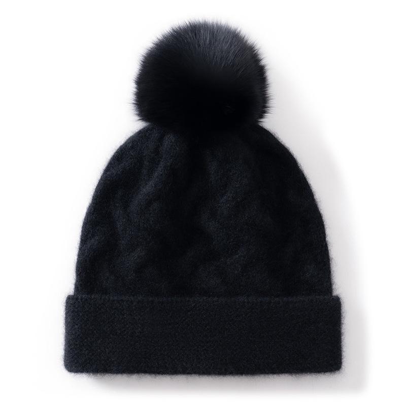 Women's 100% Pure Cashmere Cable Knit Pom-Pom Hat with Ear Protection - Stylish and Warm Head Wrap