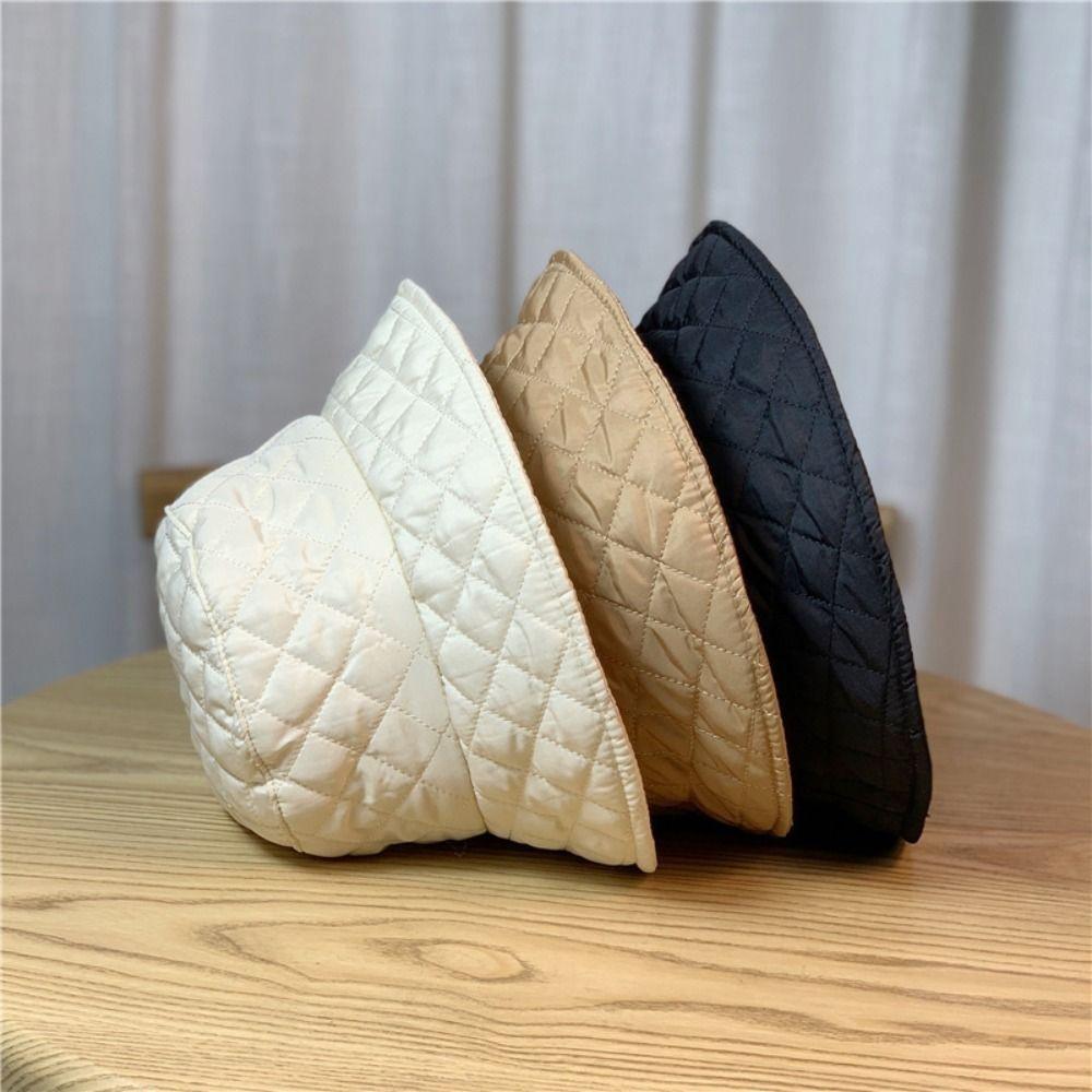 Rhombus Grid For Ladies For Girls Down Cotton Fisherman Hat Korean Style Hat Panama Hat Bucket Cap