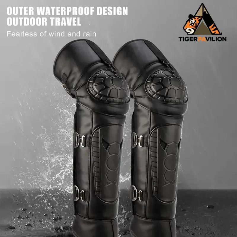 1 para ocieplanych nakolanników motocyklowych, wiatroszczelnych, wodoodpornych, pogrubionych i pluszowych, zimowych, zewnętrznych, ochrona kolan ze skóry PU