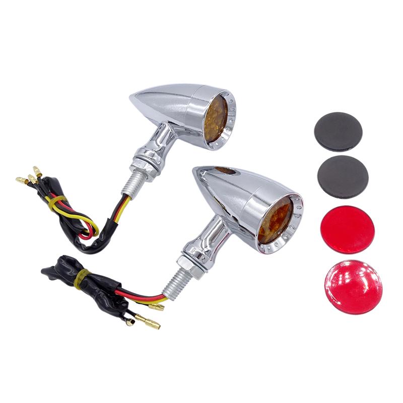 Universal Motorcycle LED Bullet Red Amber Brake Turn Signal Tail Light Blinker Lights for Honda for Suzuki Cafe Racer серебряный