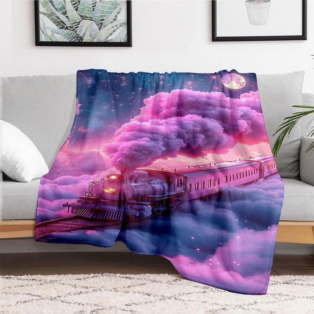 "Magical Cloud Train Fantasy Poster"Blanket Flannel Throw Blanket for Sofa, Bed, Travel, Camping, Office, Couch, Chair, And Bed Gift for Chr