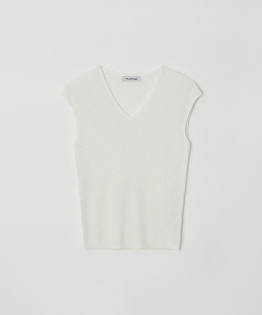 Meojiaenminggeul Rosé Soft Sheer Rib Short Sleeve V-Neck Knit Top (Ivory)