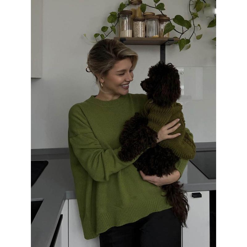 

Fall Winter Oversized Sweaters for Women Casual Crewneck Pullover Long Sleeve Fuzzy Chunky Knit Tops Blouse Women s Warm Pullover Sweater Tops Outfits L оливковий колір