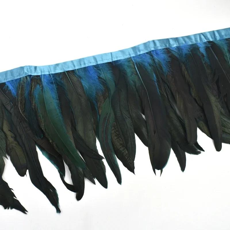 2Meters Rooster Feathers on Tape Trim Tassel Fringe Ribbon White Black Cock Pheasant Chicken Feather Costume Clothing Decoration
